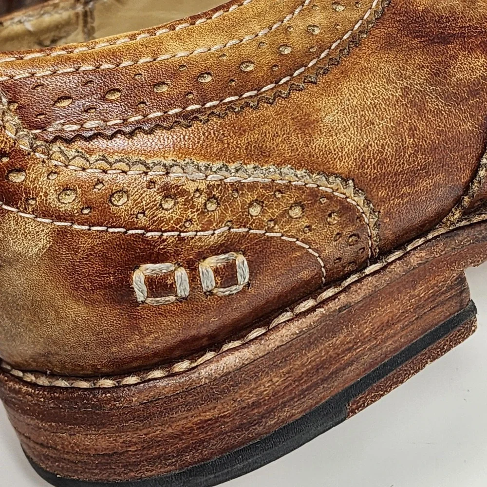 Bed Stu Lita Cobbler Distressed Wingtip Oxfords Women's 8 Brown Leather